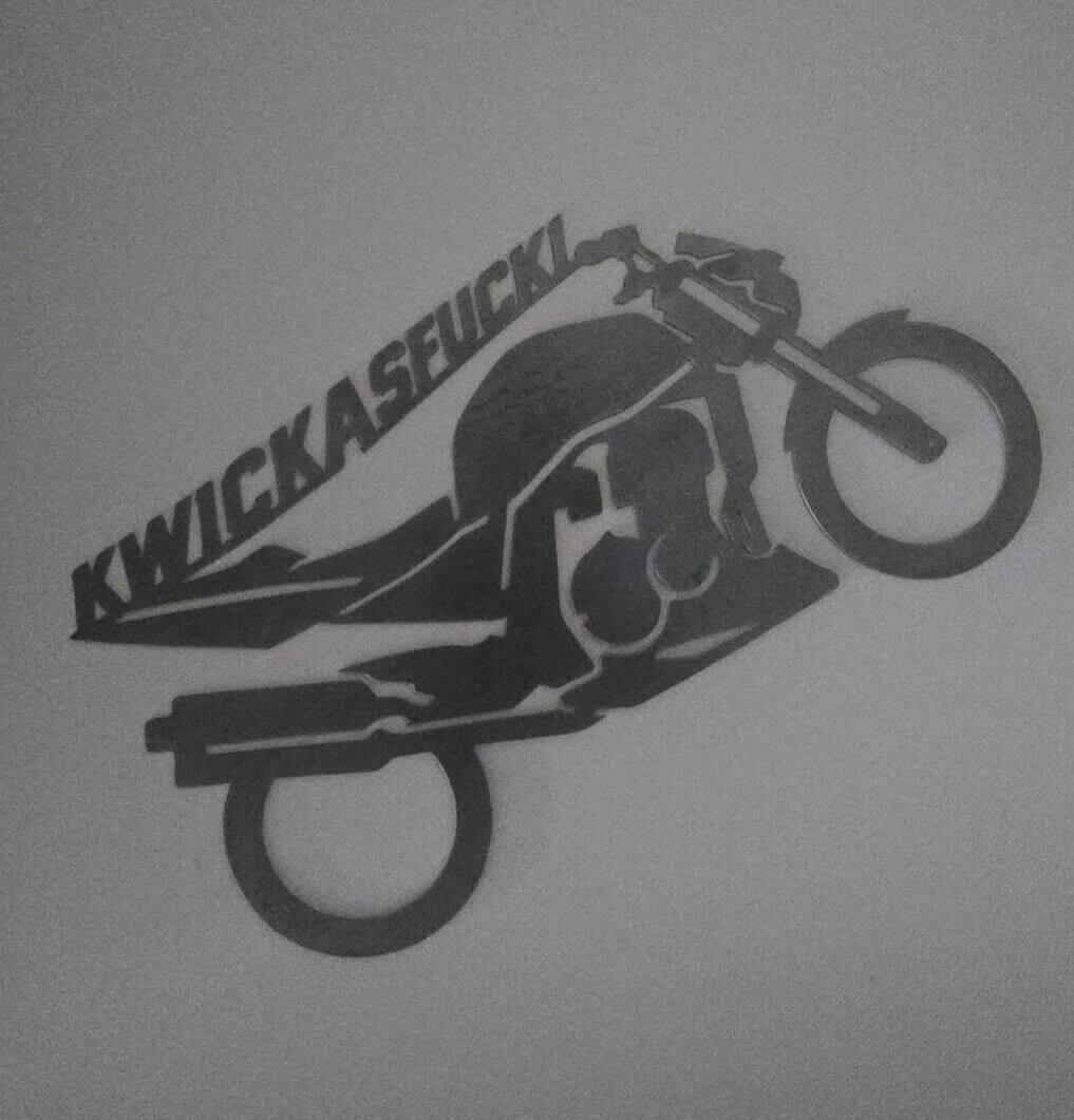 Humorous motorcycle-themed customer sign commission