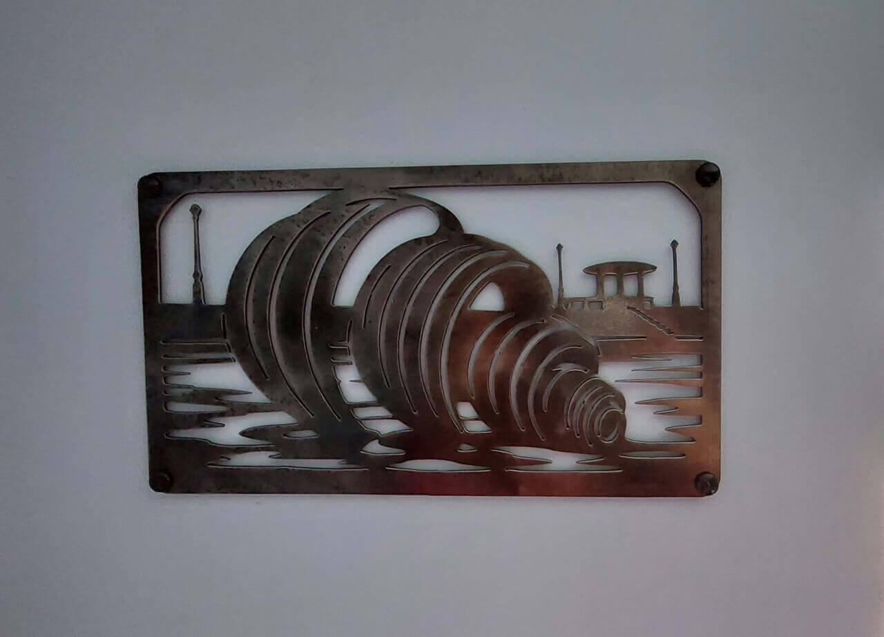 Finished shell-themed steel wall art commission