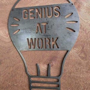 Genius at Work Light Bulb Metal Sign