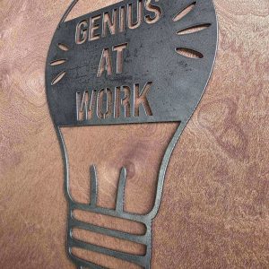 Genius at Work Light Bulb Metal Sign