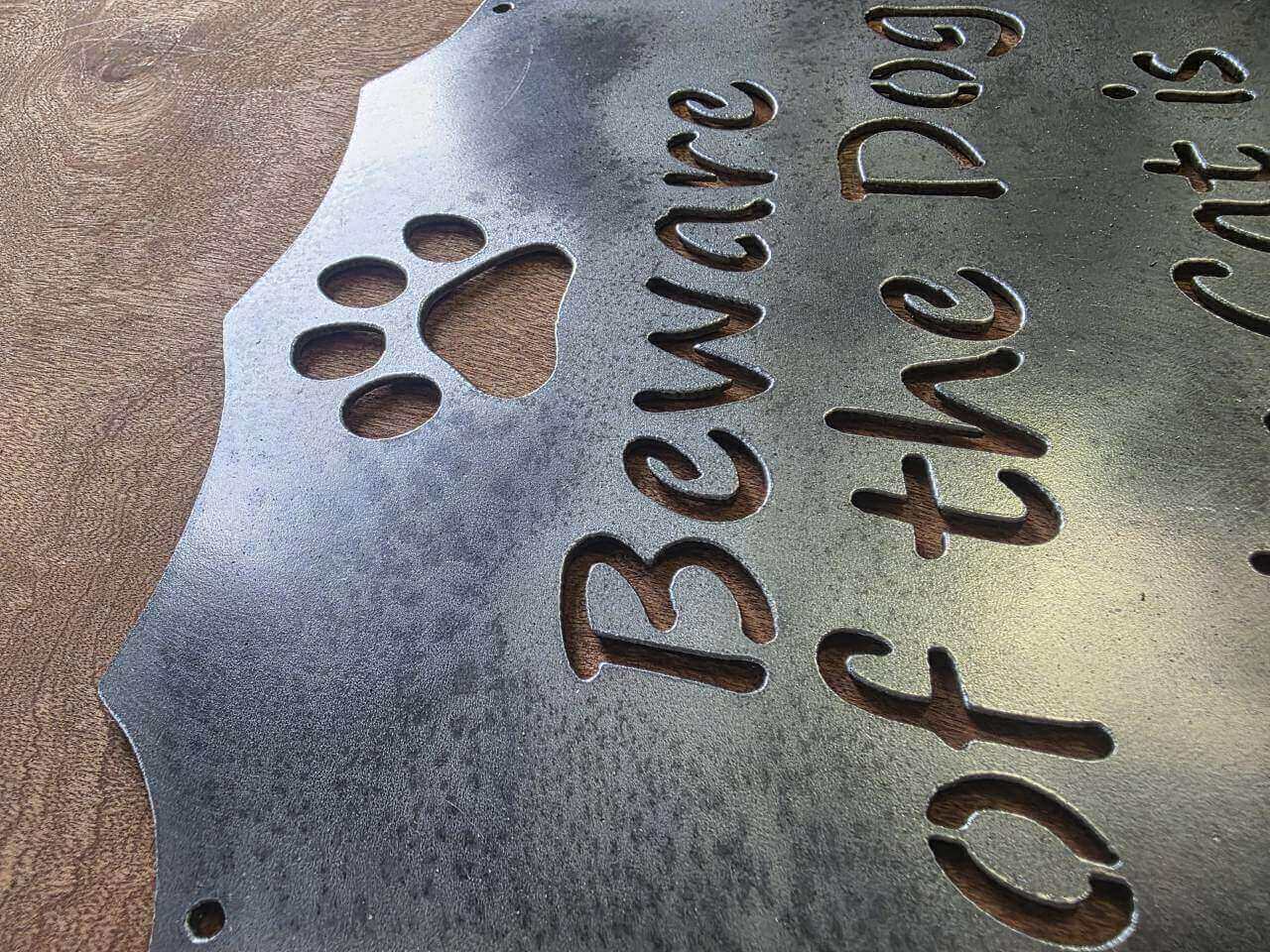 Beware of the Dog – The Cat Is Shady Too raw steel metal sign – alternative product view