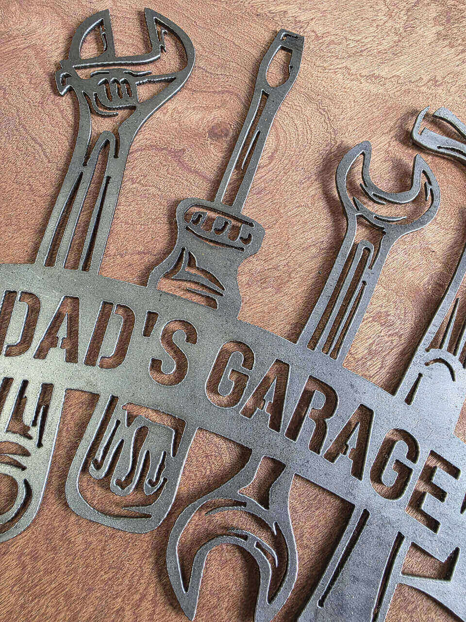 Dad’s Garage tools raw steel metal wall art – alternative product view