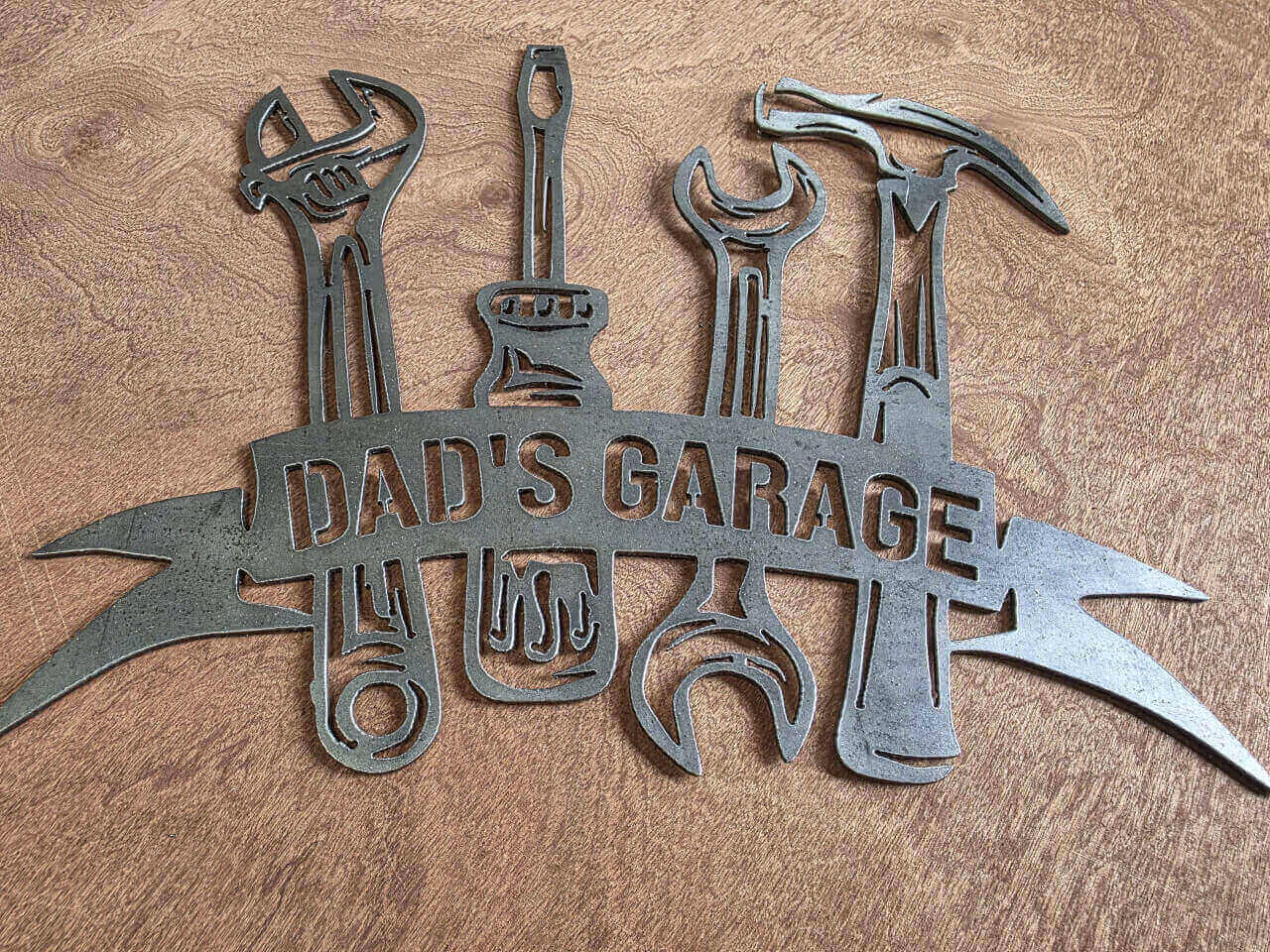 Dad’s Garage tools raw steel metal wall art – additional detail