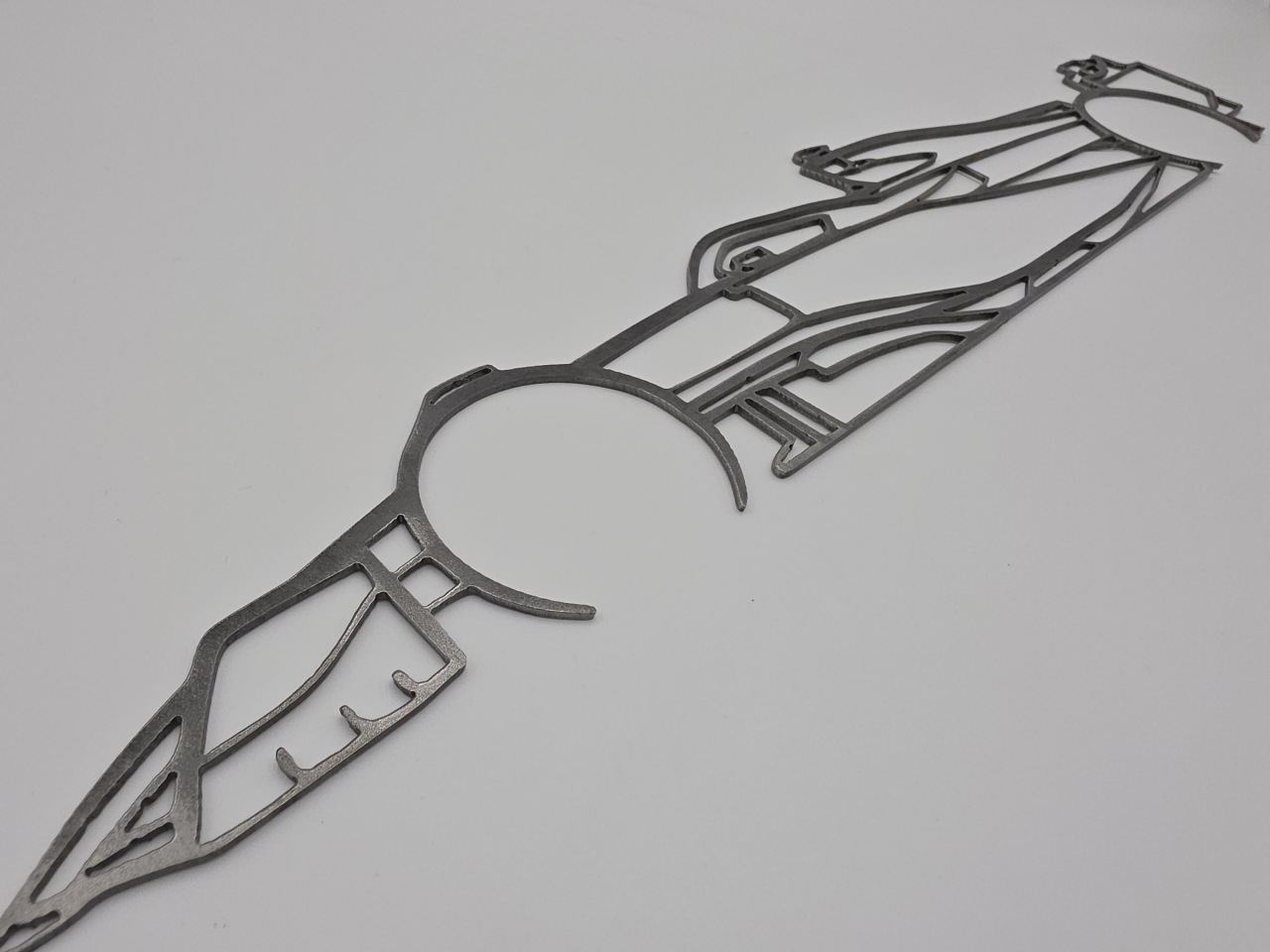 Formula 1 racing car raw steel metal wall art – angled product view