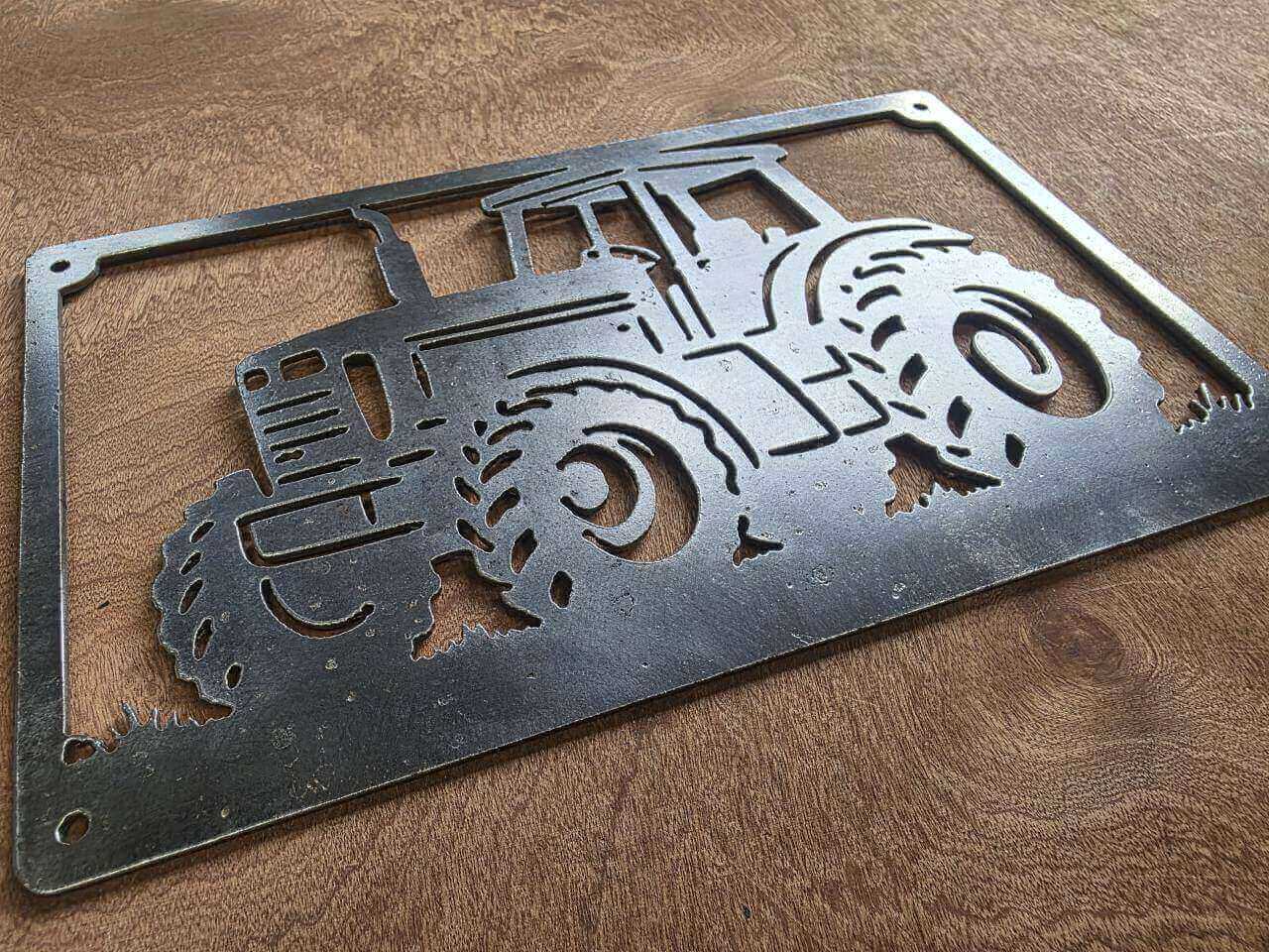 Farm tractor raw steel metal wall art – full product view