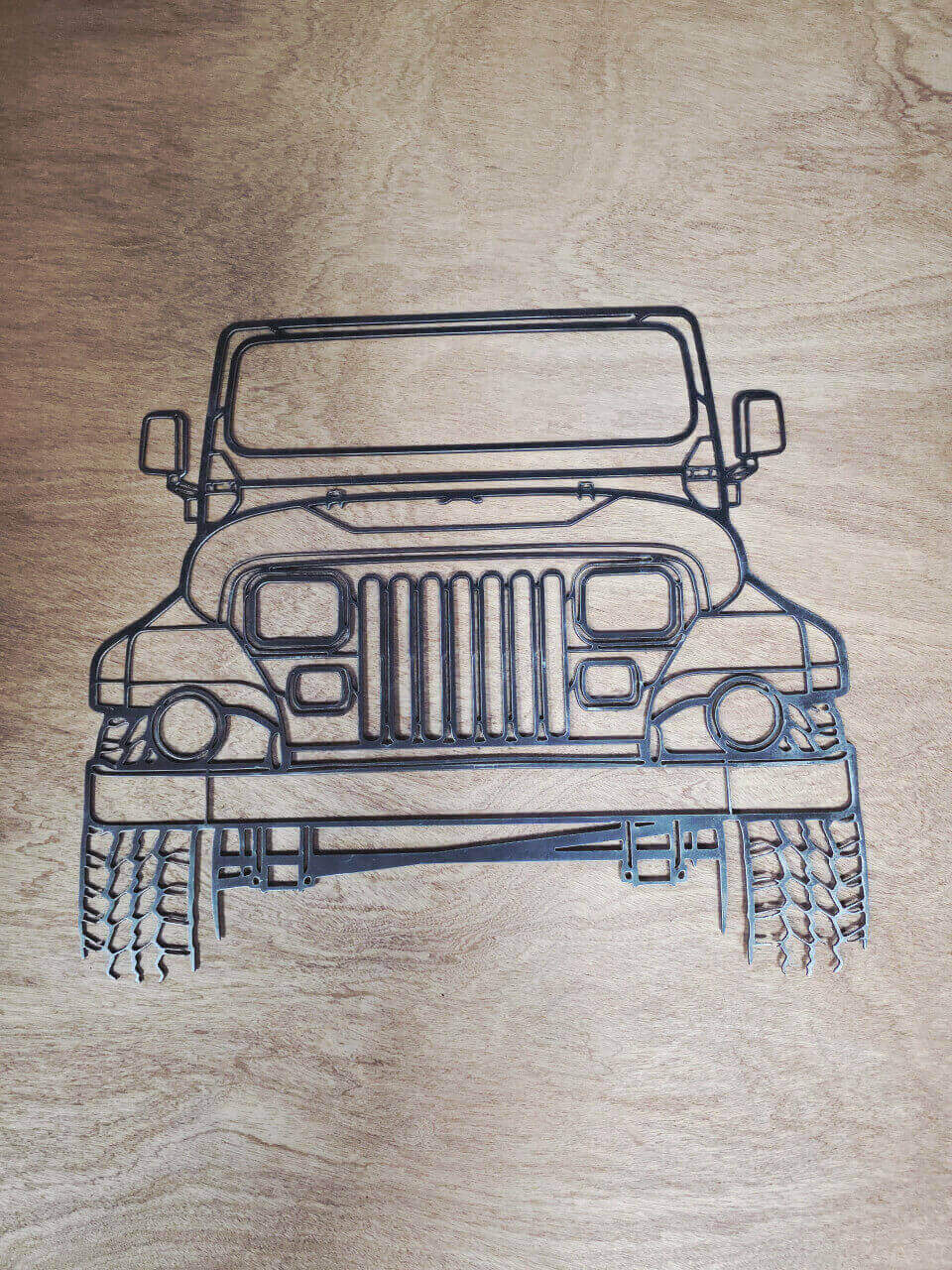 Jeep front-view raw steel metal wall art – full product view
