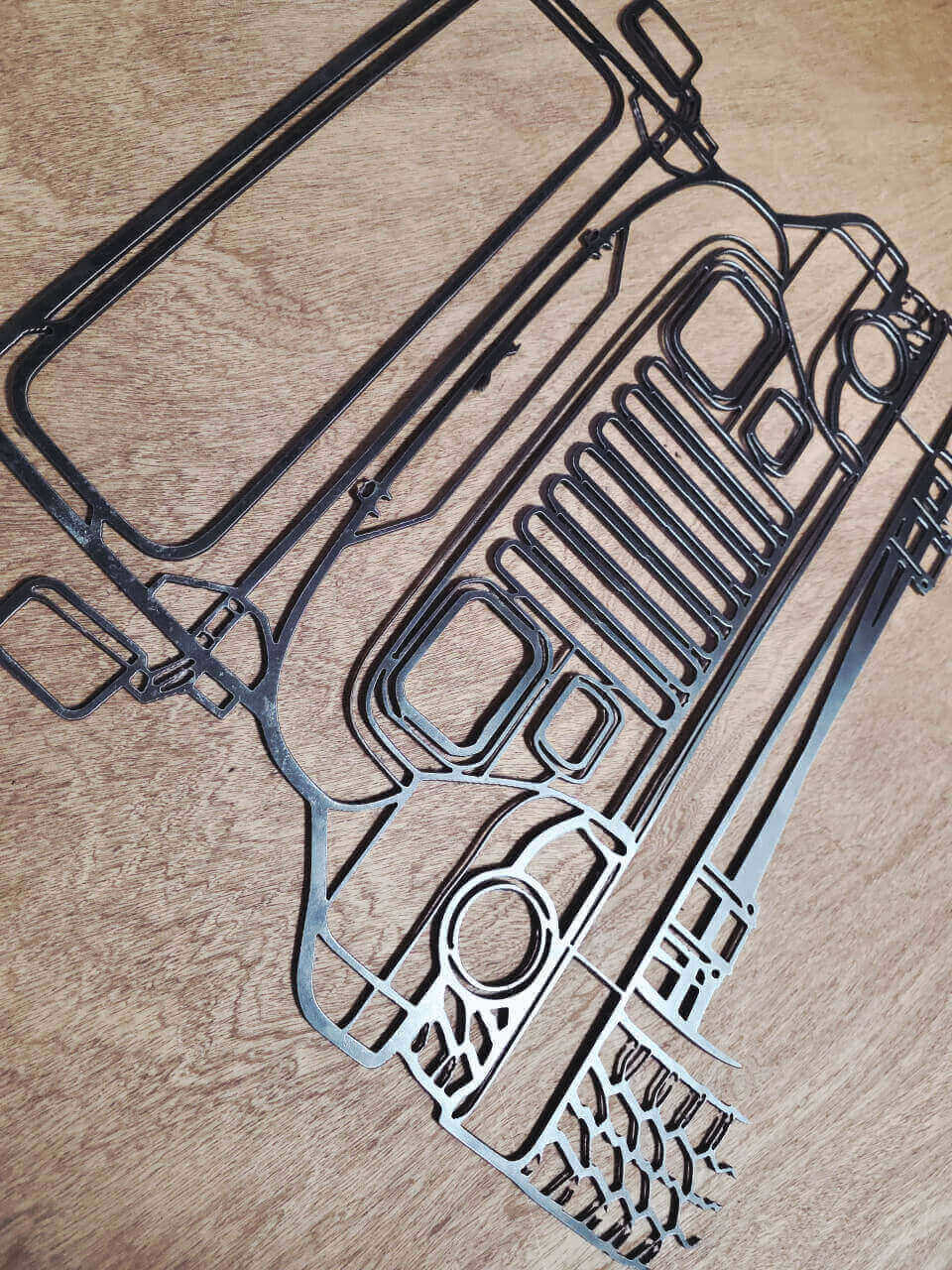Jeep front-view raw steel metal wall art – additional detail
