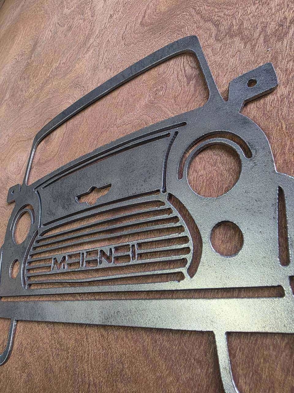 Classic Mini front-end raw steel metal wall art – additional detail